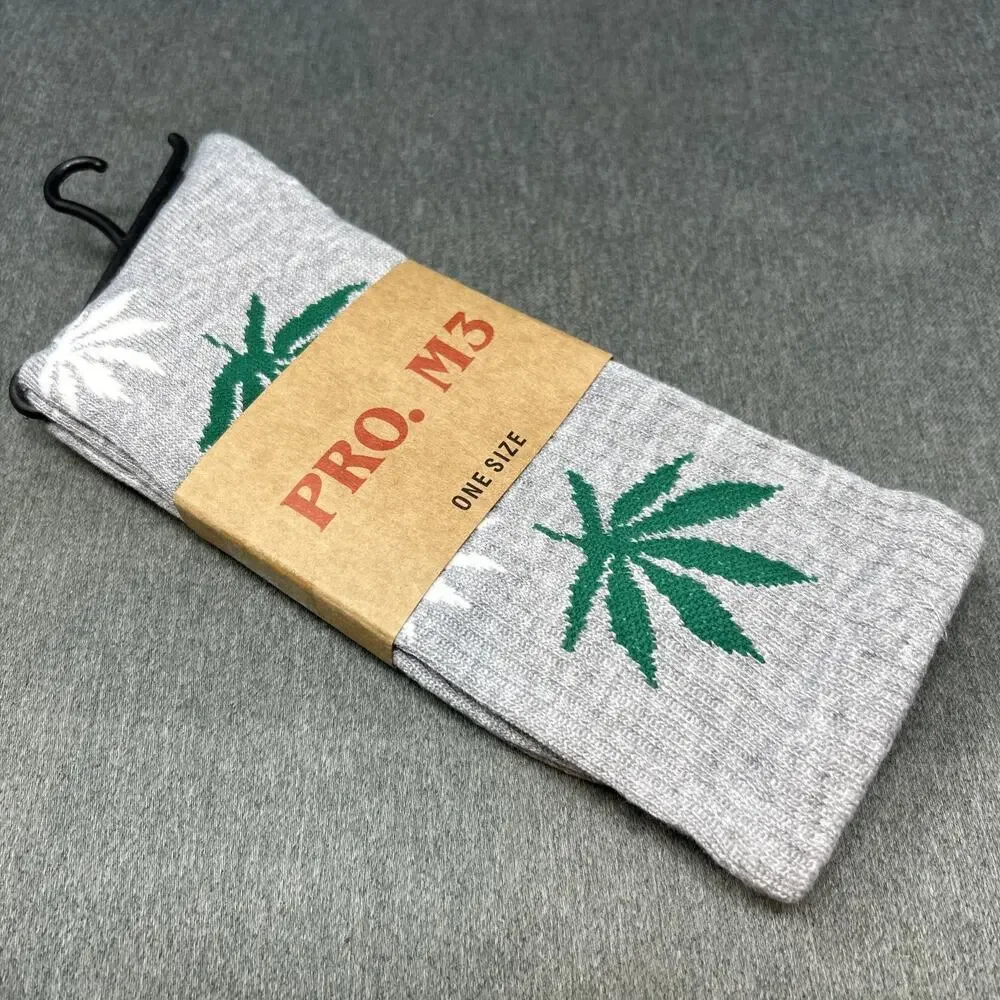 NEW Pro M3 Weed Leaf Socks Grey Men's One Size Fits Most Novelty Crew Socks NWT